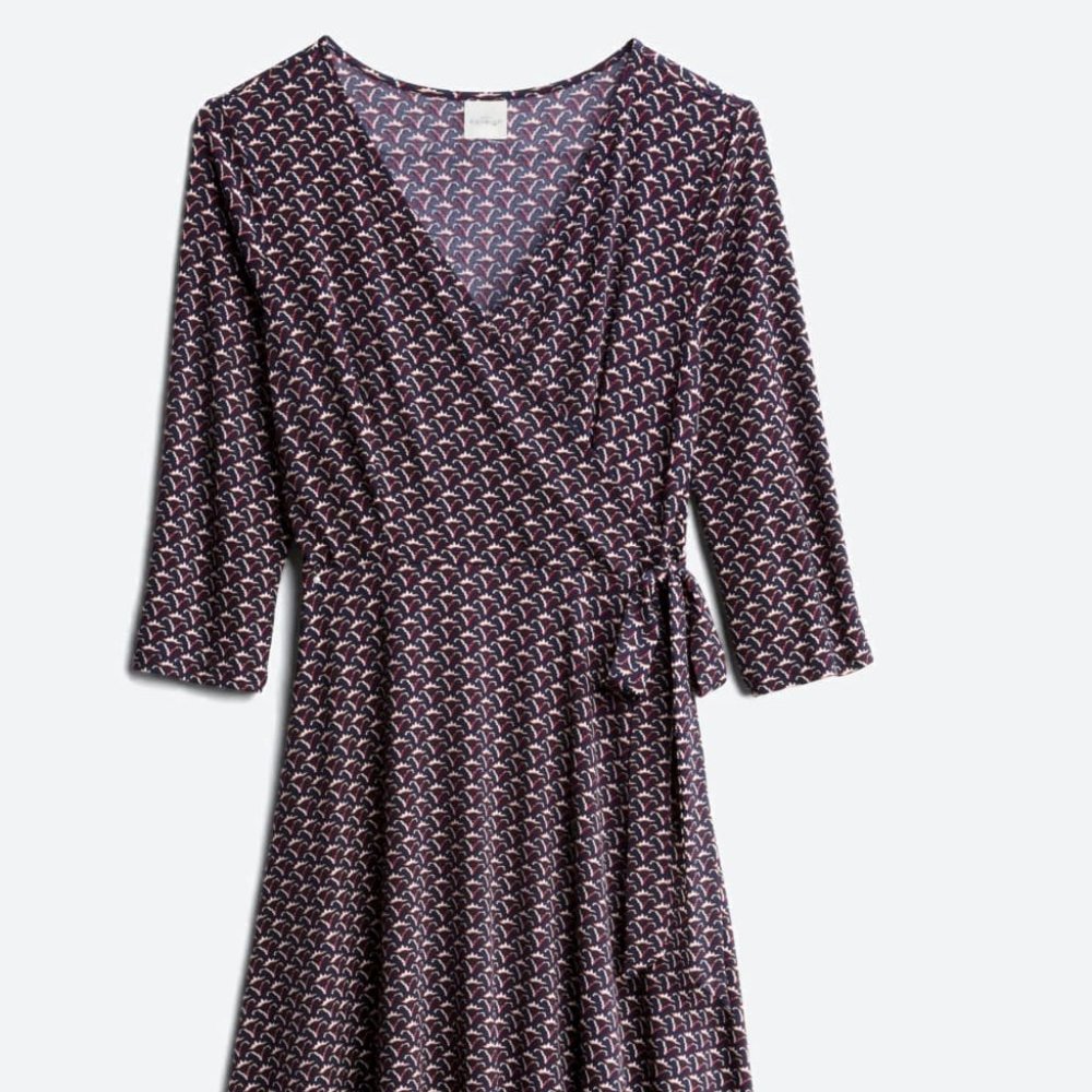 Kaileigh navy print faux wrap knit dress - NWT